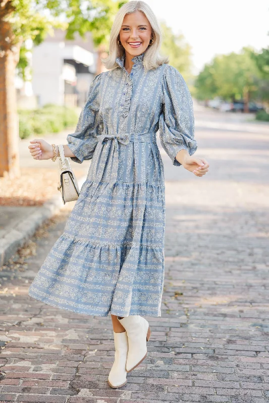 Hold On To Your Dreams Blue Floral Midi Dress