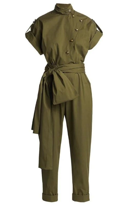 Military Asymmetric Button-Front Jumpsuit