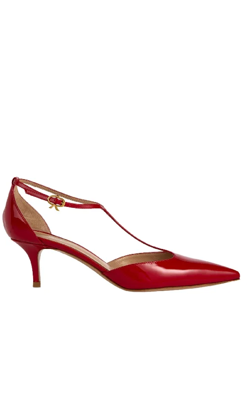 Ribbon T-bar Patent Leather Pumps