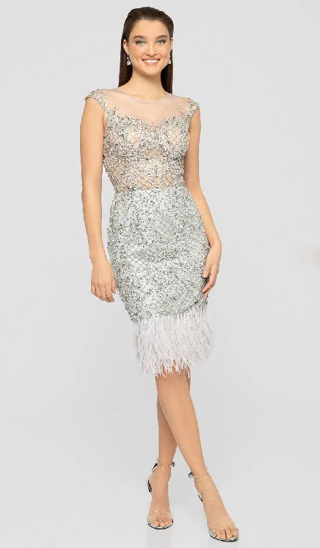 Terani Couture - 1911C9024 Embellished Illusion Jewel Feathered Dress