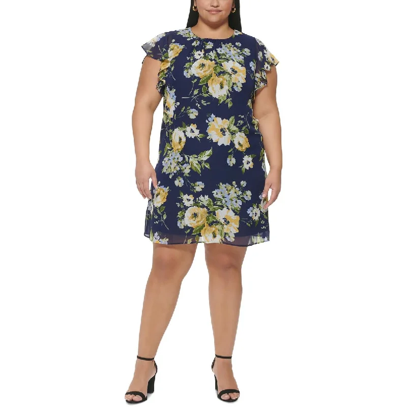 Jessica Howard Womens Plus Floral Print Knee-Length Mini Dress