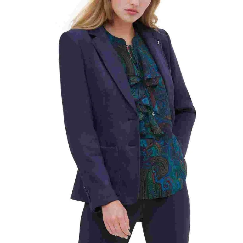 Tommy Hilfiger Women's Faux Suede Notched Lapel Blazer Blue Size 8