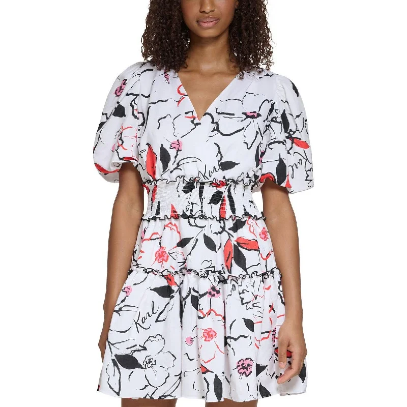 Karl Lagerfeld Paris Womens Floral Print Linen Mini Dress