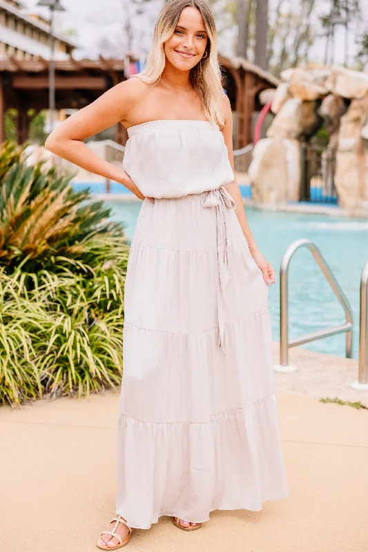 Keep Moving Oat White Maxi Dress