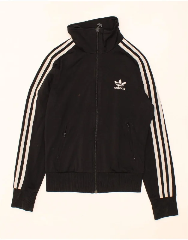 ADIDAS Womens Graphic Tracksuit Top Jacket UK 6 XS Black Polyester