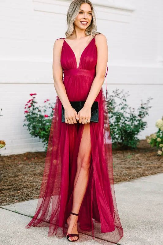 It Was All A Dream Burgundy Red Tulle Maxi Dress