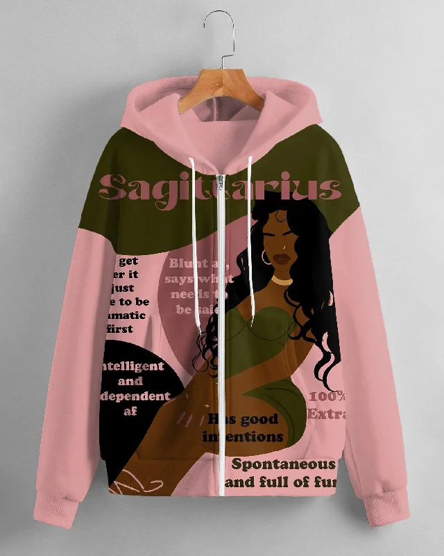 Women's Fashion Daily Black Sagittarius Women Print Long Sleeve Zipper Hoodie