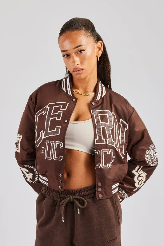 Oversized 17 Nylon Applique Badge Bomber - Chocolate