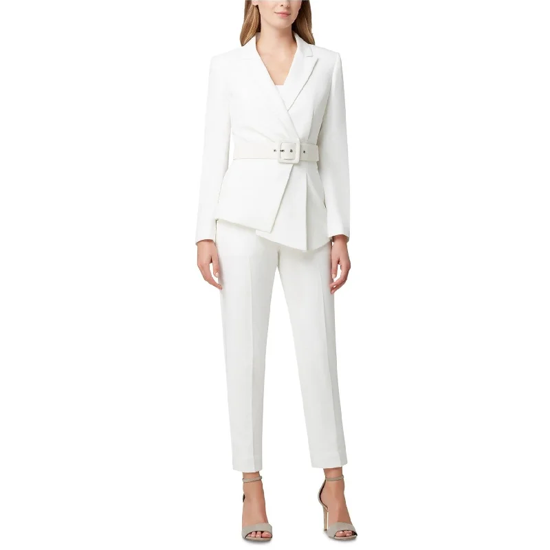 Tahari Womens Pleated-Blazer Pant Suit, Off-White, 18