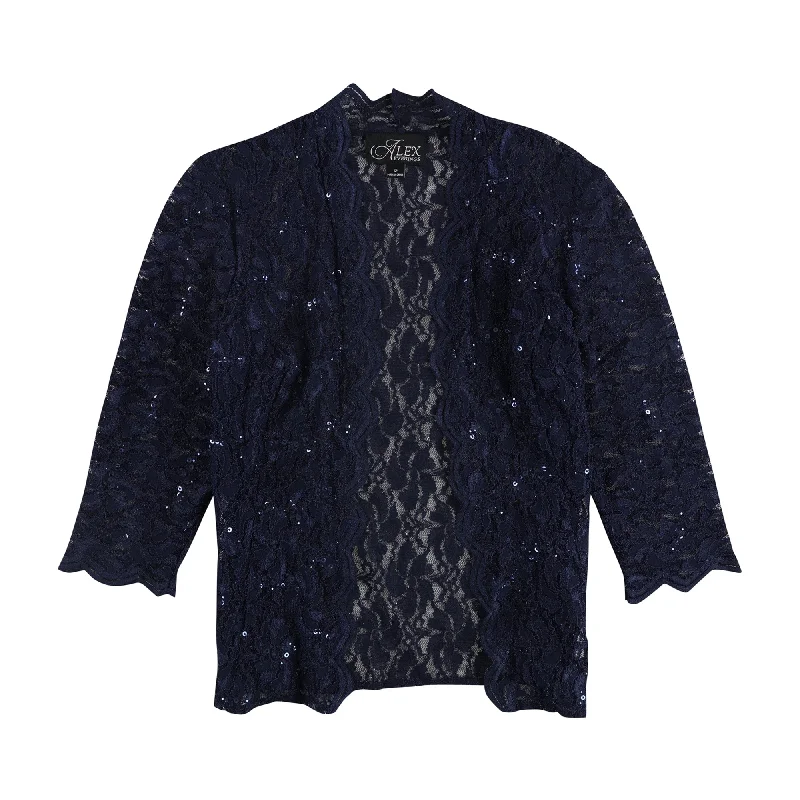 Alex Evenings Womens Sequin Lace Blazer Jacket, Blue, 12