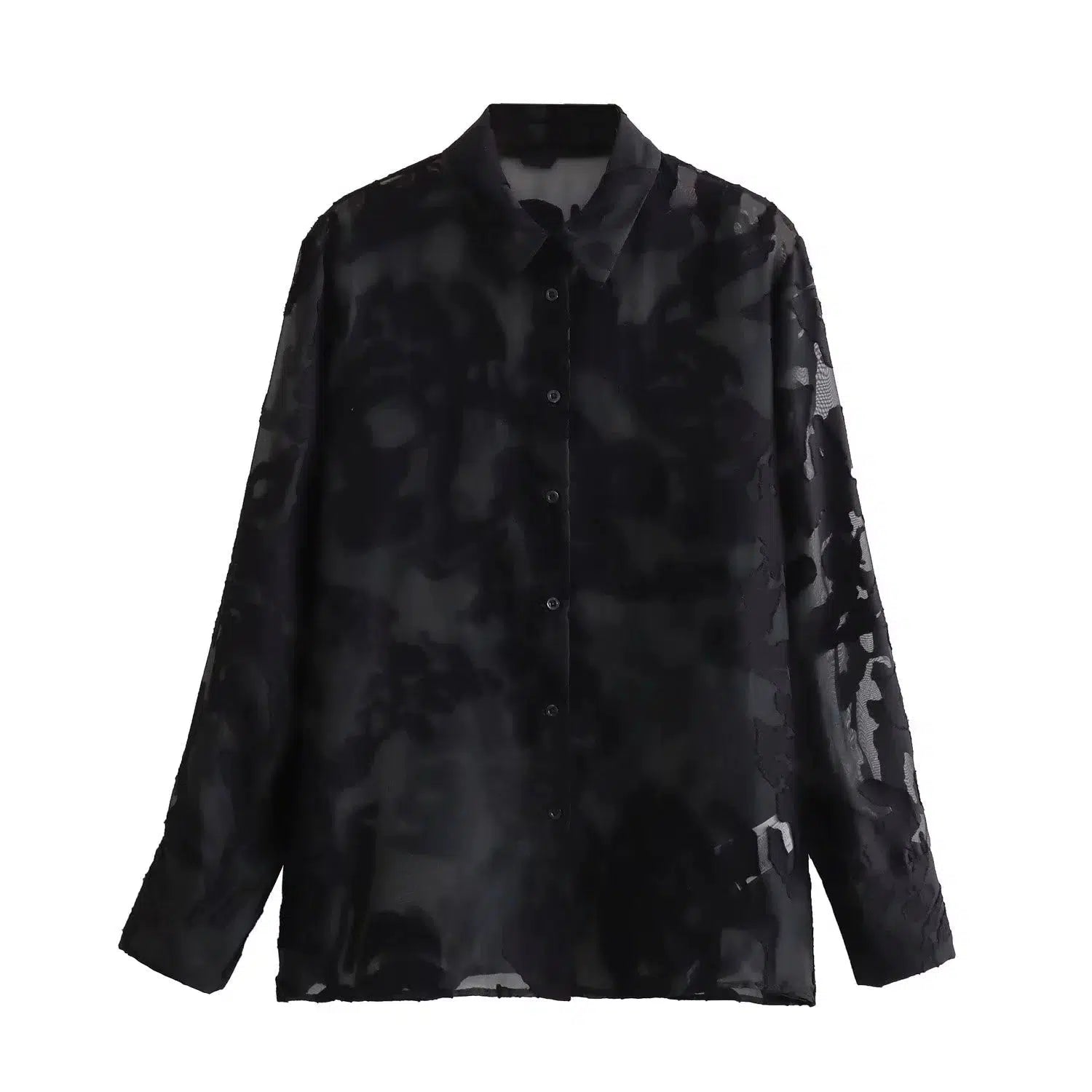 Sheer Long Sleeve Button-Up Shirt