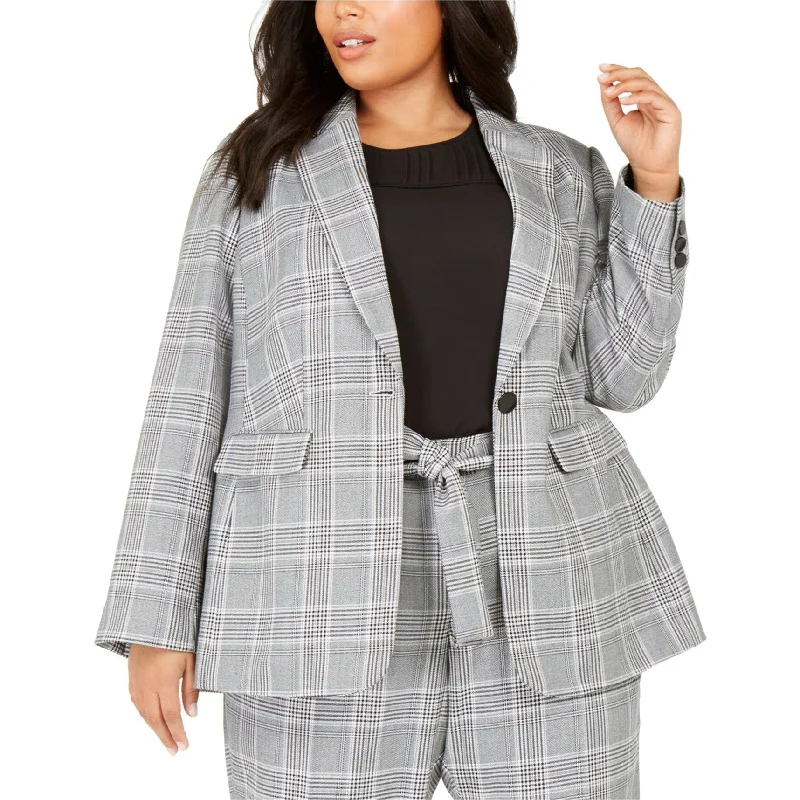 Calvin Klein Womens Houndstooth One Button Blazer Jacket, Black, 24W