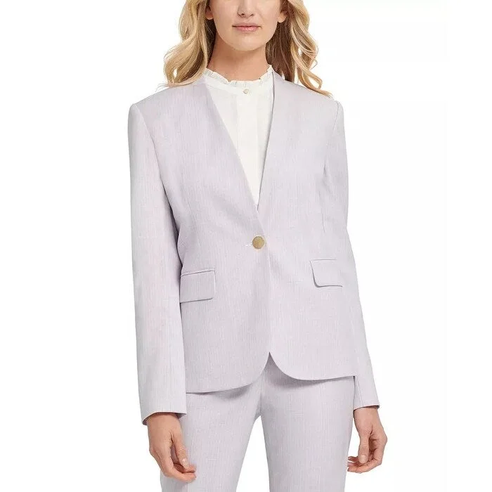 DKNY Women's Striped Collarless One-Button Blazer Gray Size 8