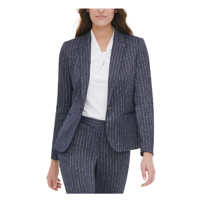 Tommy Hilfiger Women's Striped One-Button Blazer Navy Size 6