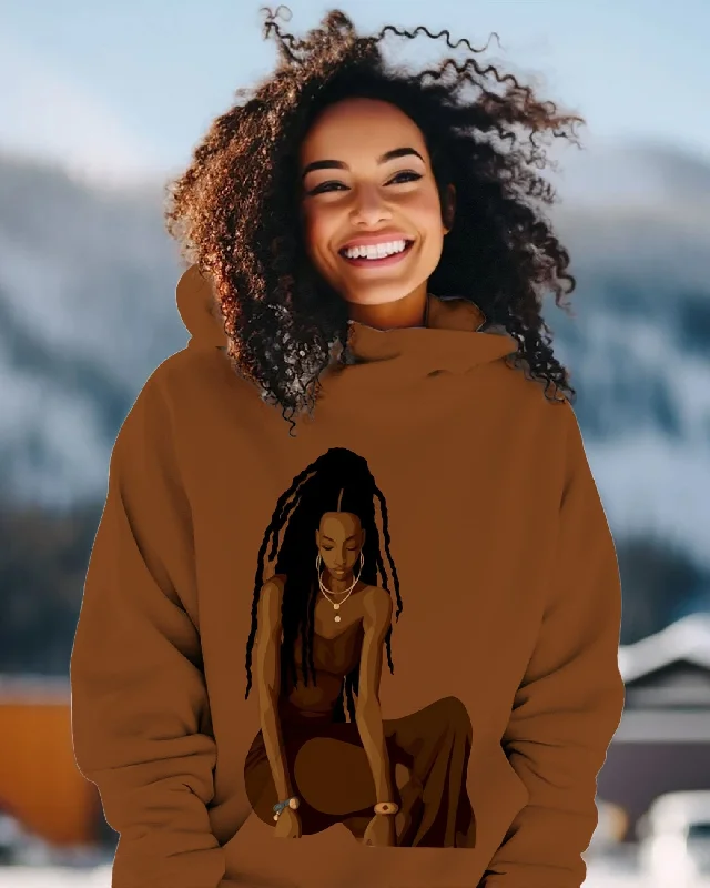 Women's Black Historical Dreadlock Earrings Retro Long Sleeve Hoodie