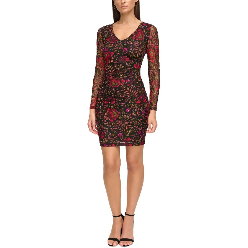 Guess Womens Floral Print Short Mini Dress