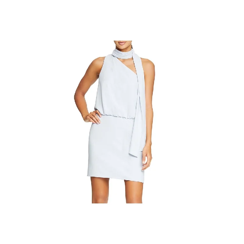 Halston Womens Scarf Neck Detail Mini Dress