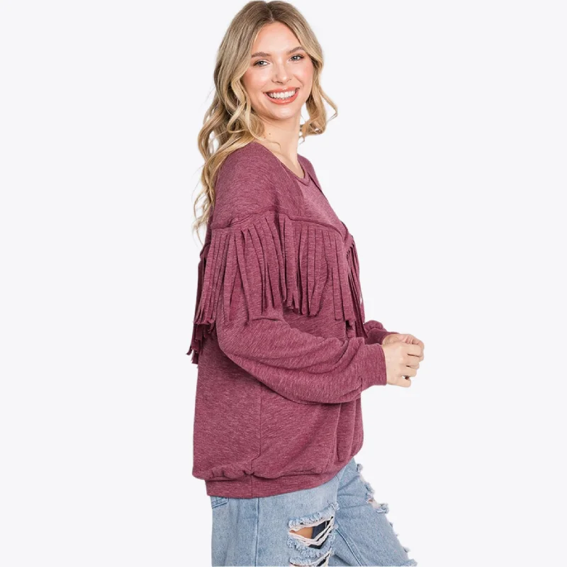 Women's Burgundy Fringe Sweatshirt