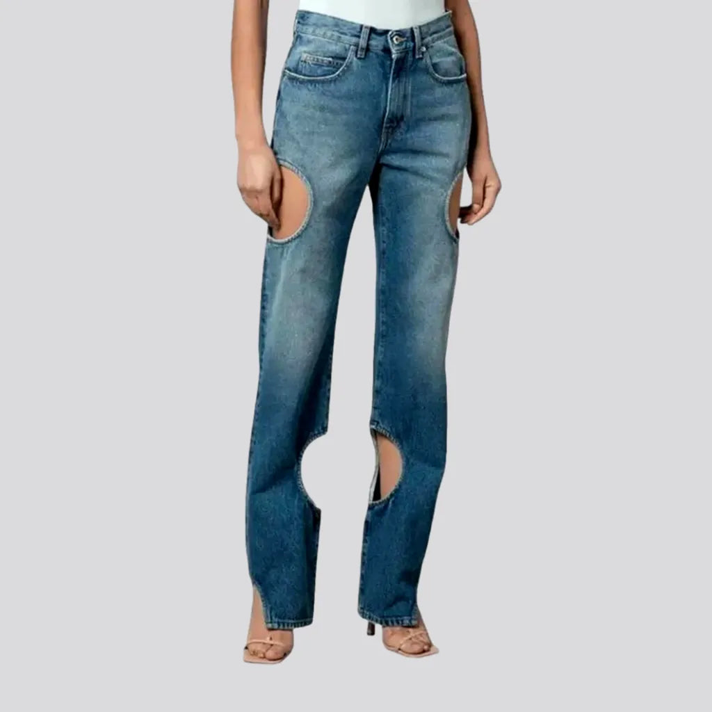 High-waist boho straight-cut jeans for ladies