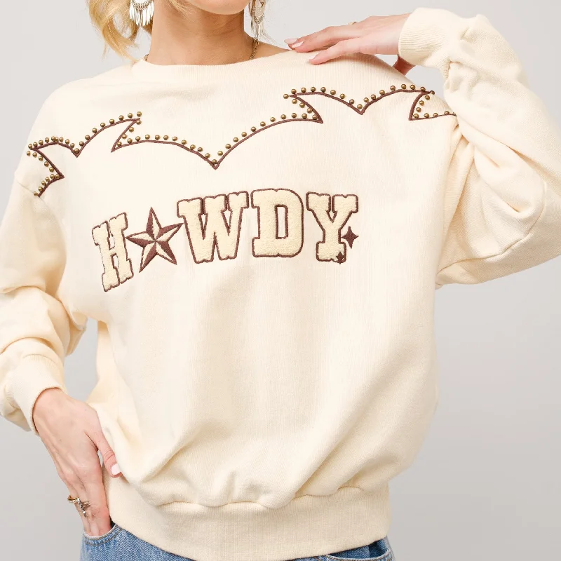 Women's Cream Boot Stitch Howdy Sweatshirt