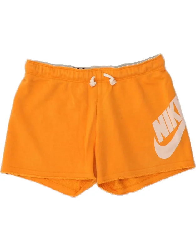 NIKE Womens Graphic Sport Shorts UK 10 Small Yellow Cotton