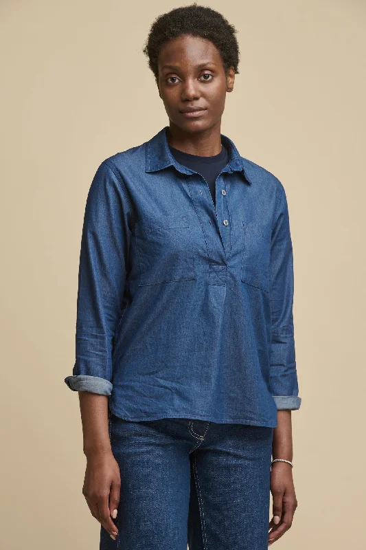 Women's Olivia Half Placket Lightweight Denim Shirt - Indigo