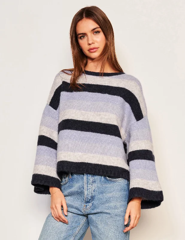 Sundry Cropped Stripe Sweater in Lilac Smoke