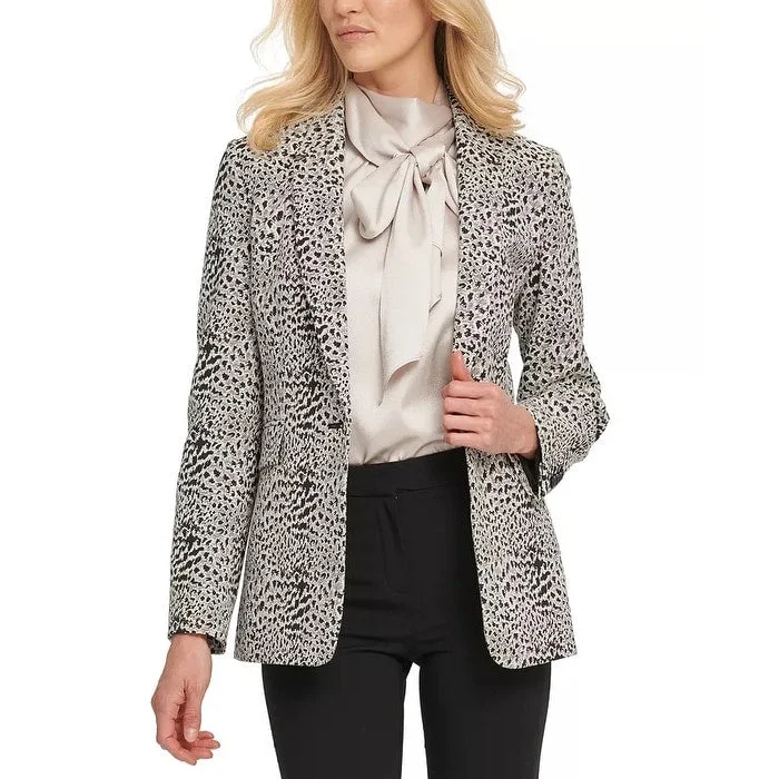 DKNY Women's Animal-Print Single-Button Blazer White Size 8