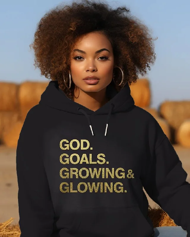 "GOD and GOALS" Print Long-sleeved Hoodie