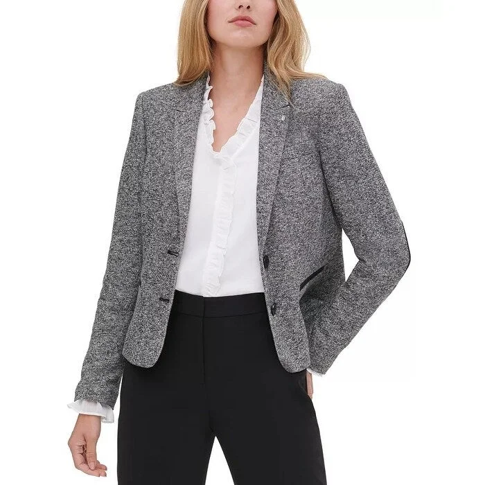 Tommy Hilfiger Women's Marled Peak-Lapel Blazer Charcoal Size 0