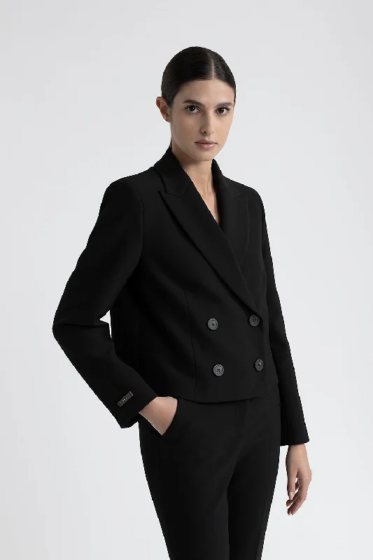 Viscose and cotton double-breasted crop blazer