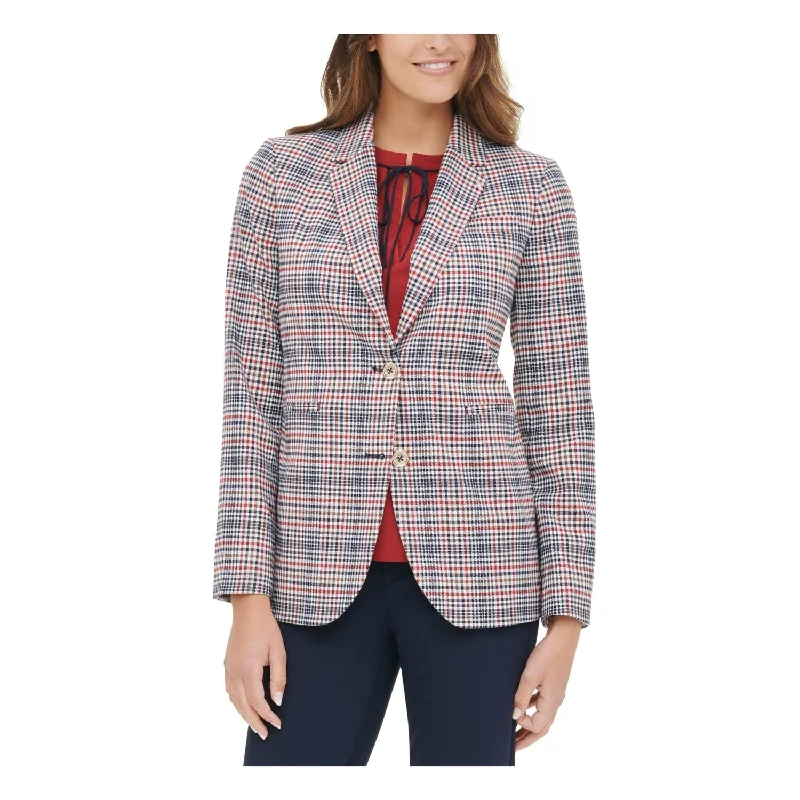 Tommy Hilfiger Women's Plaid Blazer Wear to Work Jacket Blue Size 2