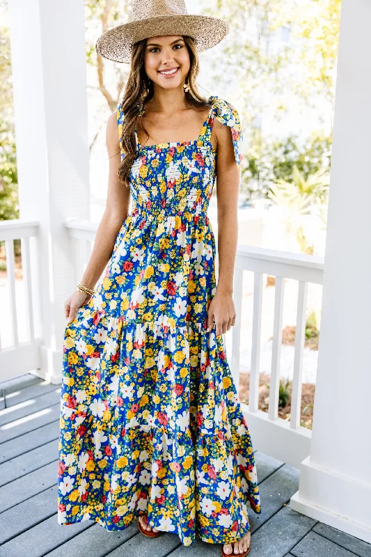 In Your World Navy Blue Floral Maxi Dress