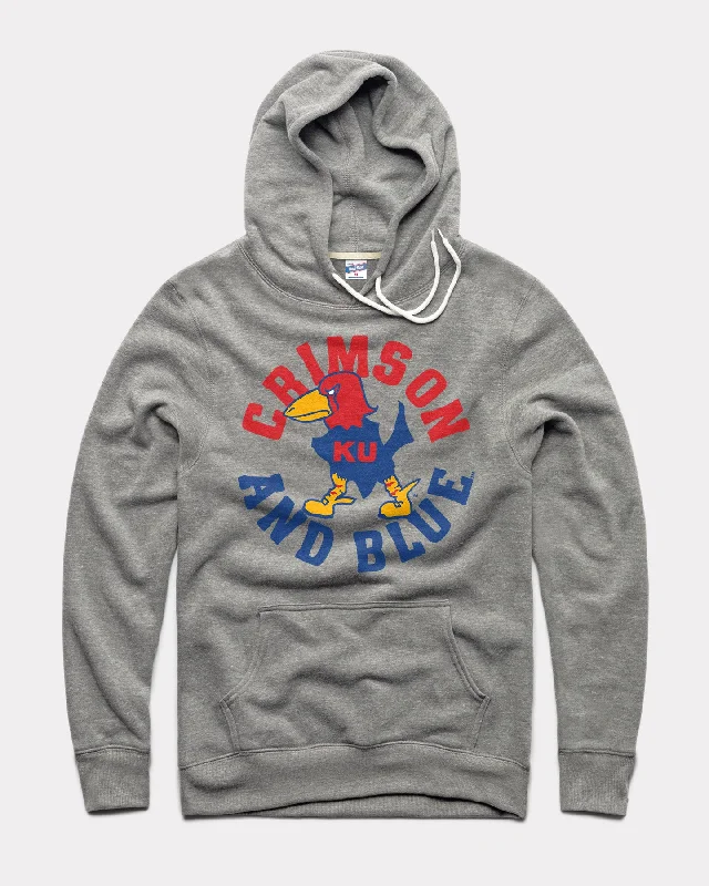 KU Crimson and Blue Vintage Grey Hoodie