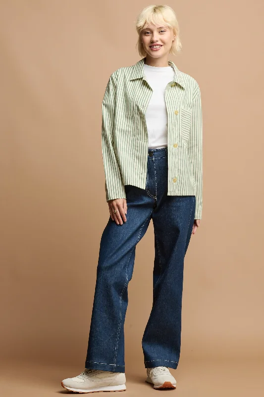 The Quarry Bank Women's Elena Stripe Overshirt - Green/White