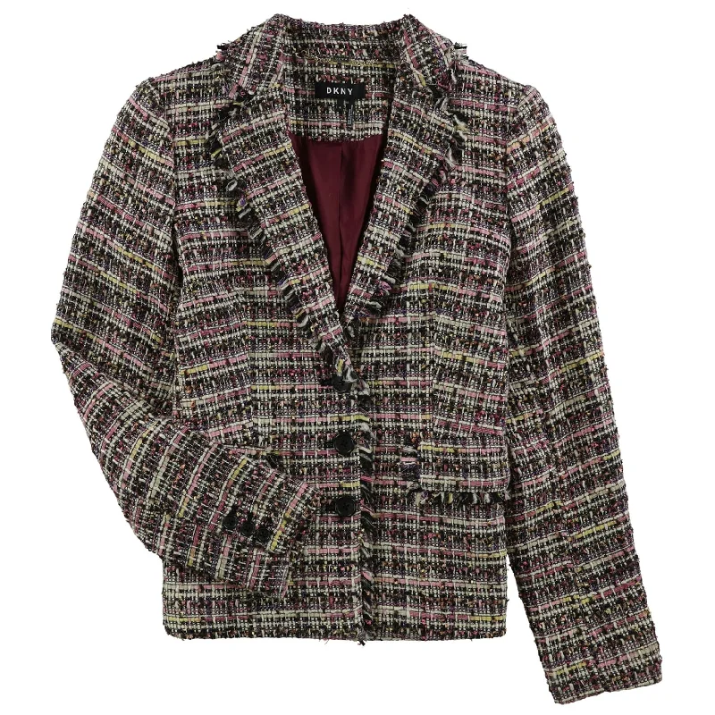 DKNY Womens Tweed Three Button Blazer Jacket, Multicoloured, 6