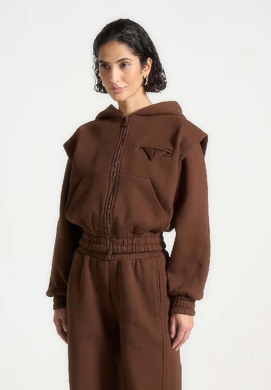 Éternelle Wide Shoulder Zip Through Hoodie - Brown