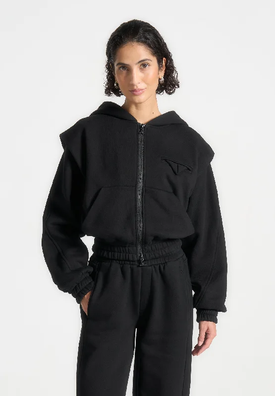 Éternelle Wide Shoulder Zip Through Hoodie - Black