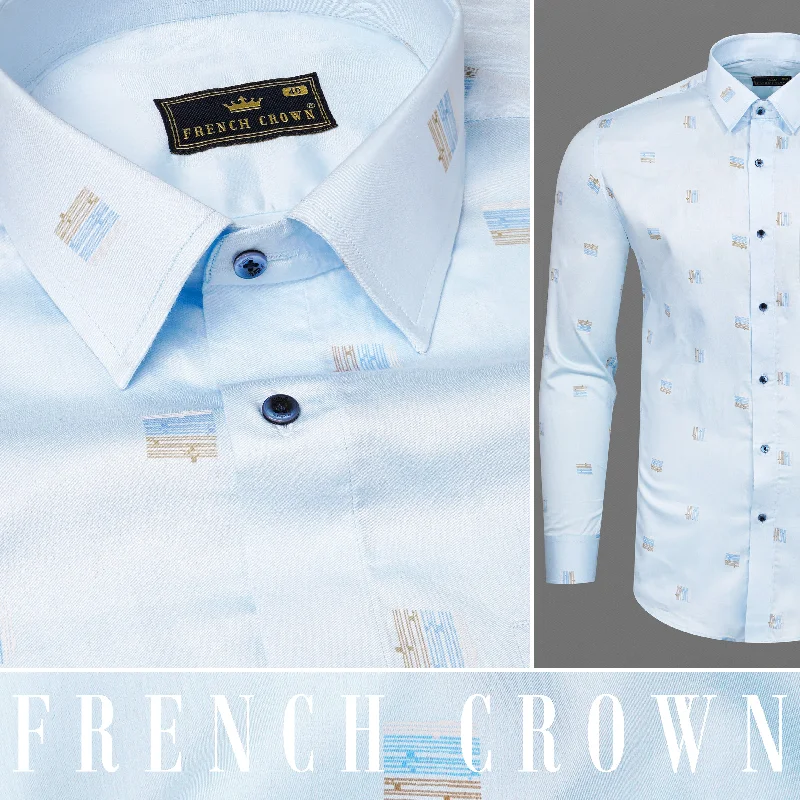 French Pass Blue Printed Super Soft Premium Cotton Shirt