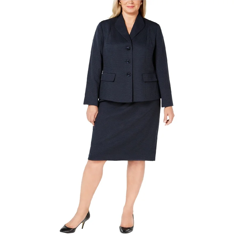 Le Suit Womens Three-Button Skirt Suit, Blue, 18W