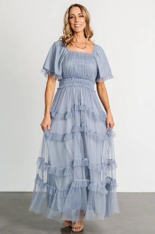 Magdalena Tulle Maxi Dress | Dusty Blue