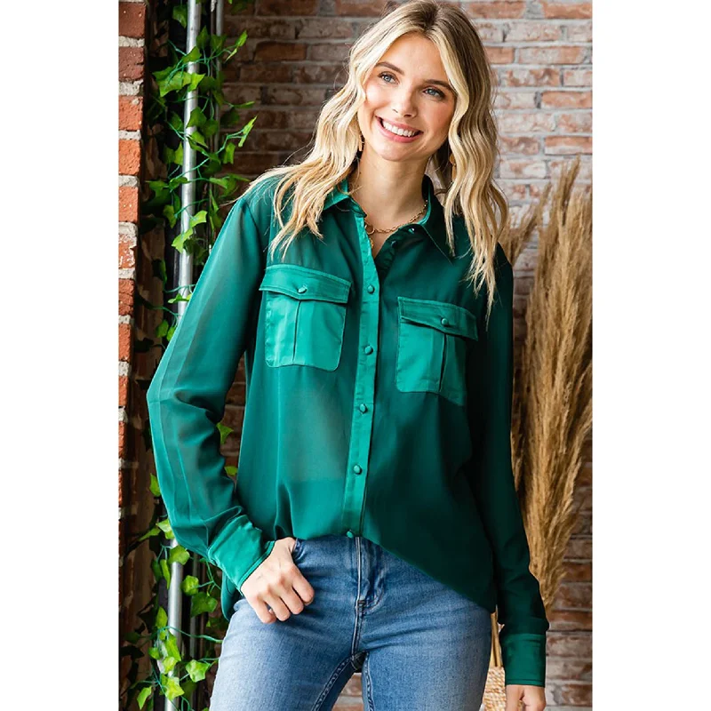 Women's Hunter Green Sheer Pocket Long Sleeve