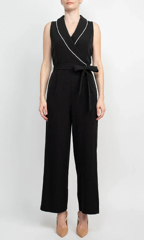 Tahari TD001031 - Collared V-Neck Scuba Jumpsuit