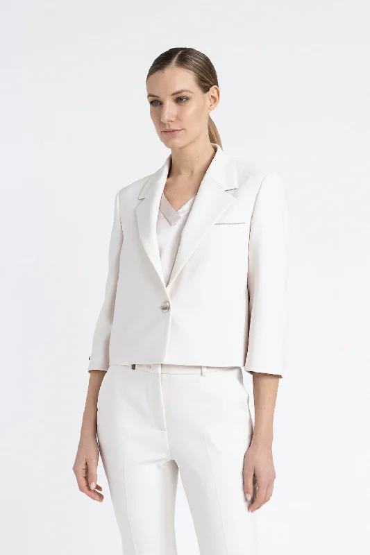 Single-breasted crop blazer in a viscose-cotton blend fabric