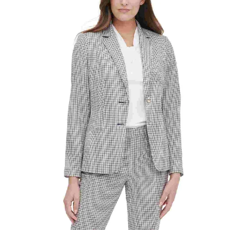 Tommy Hilfiger Women's Plaid Print Elbow Padded Blazer Brown Size 10