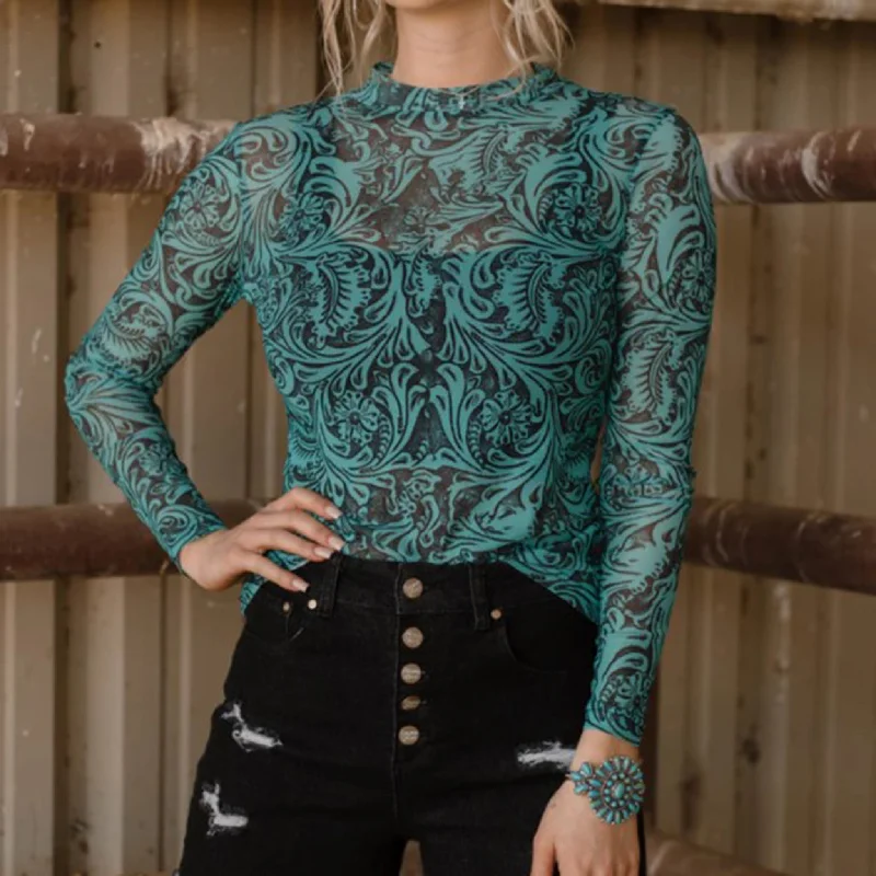 Tooled in Turquoise Mesh Long Sleeve