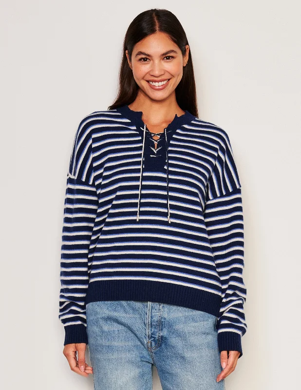 Sundry Stripes Lace Up Sweater in Oyster