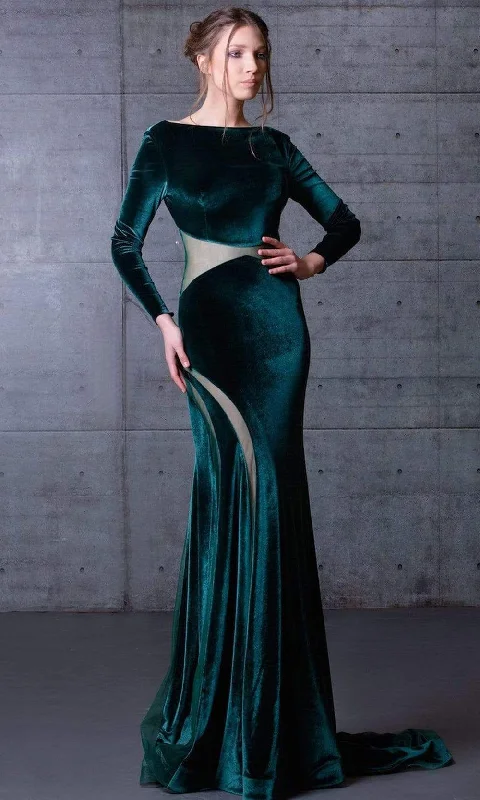 MNM Couture - N0068 Long Sleeve Velvet Long Dress