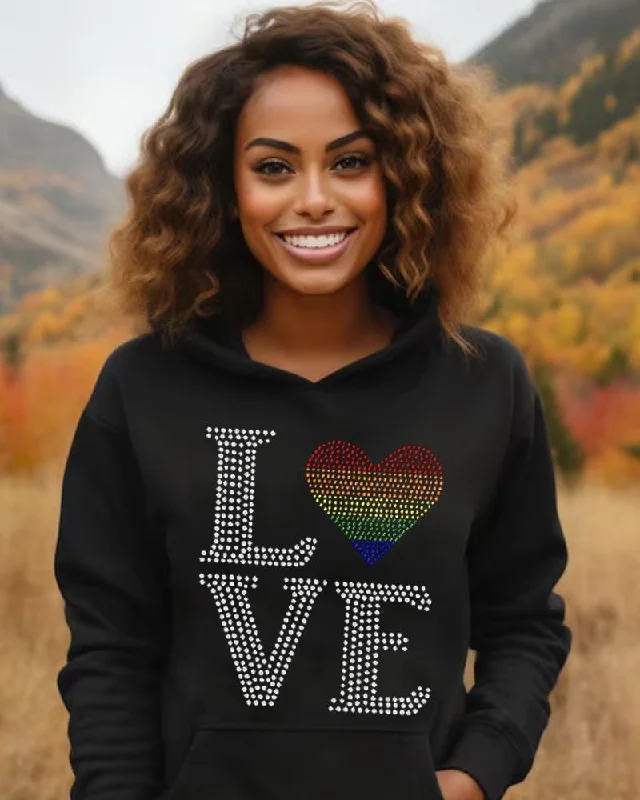 Contrast color love hot diamond personalized printed hoodie