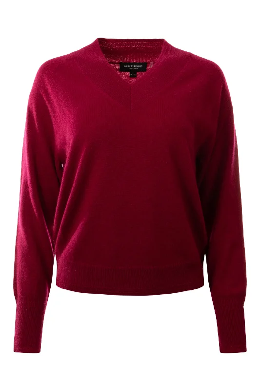 Repeat Cashmere Raglan V-neck Cashmere Sweater in Ruby